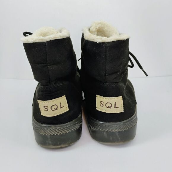 SQL Black Suede Boots Faux Fur lined  Black and Cream  Lace up size 7.5 - Picture 3 of 16